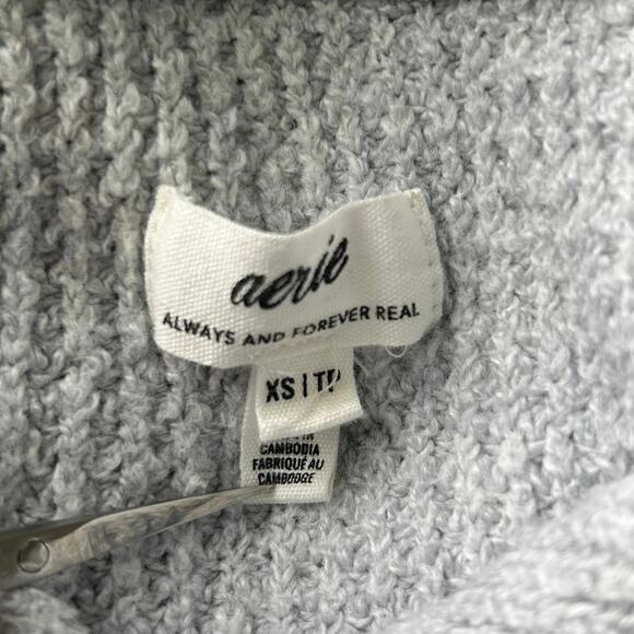 Aerie CozyUp Waffle Button Sweater Oversized Button Up Heather Gray - Picture 6 of 6